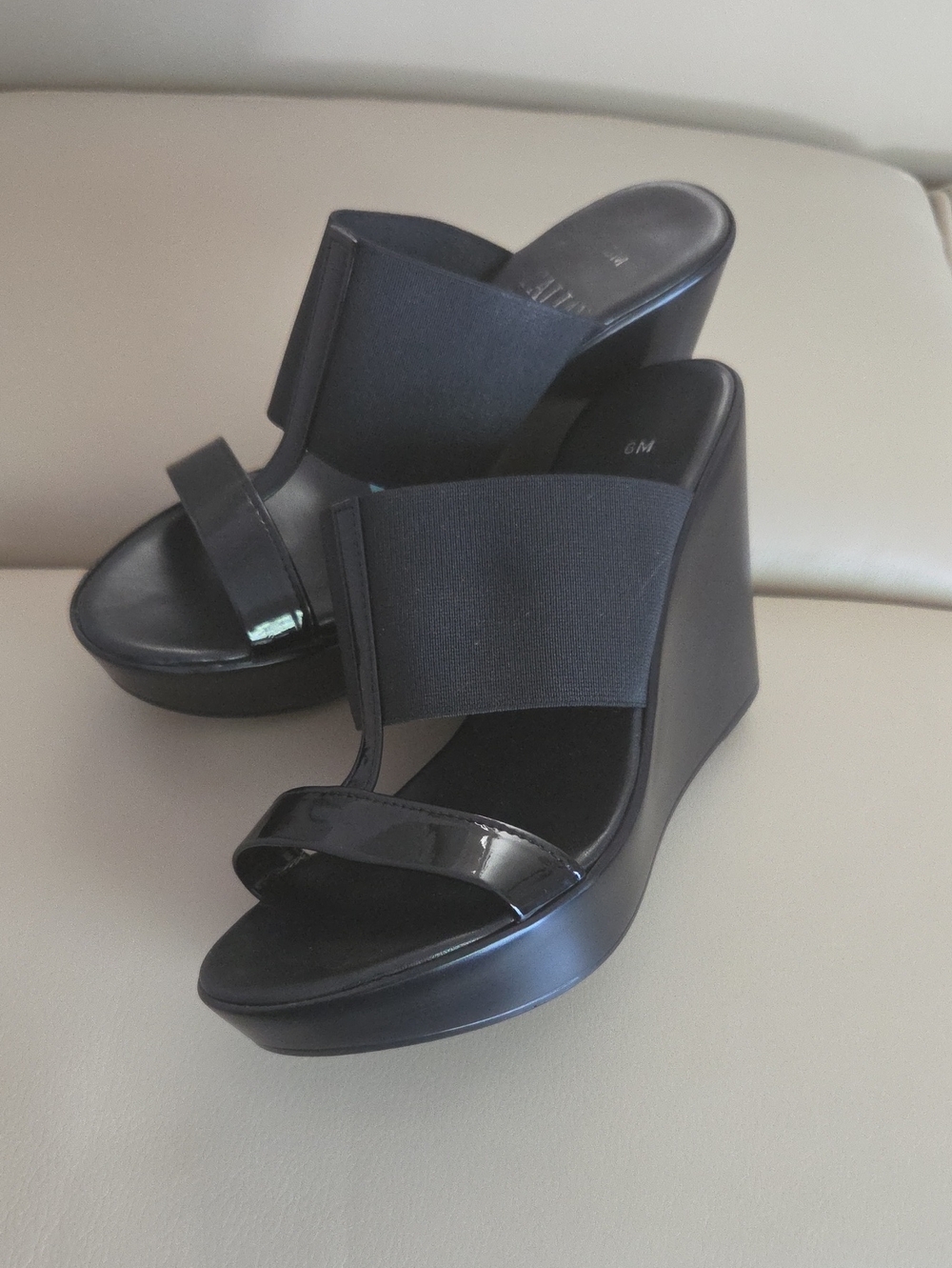 Italian Shoemakers Black Wedge Slide Sandals Us 6M /EU 37